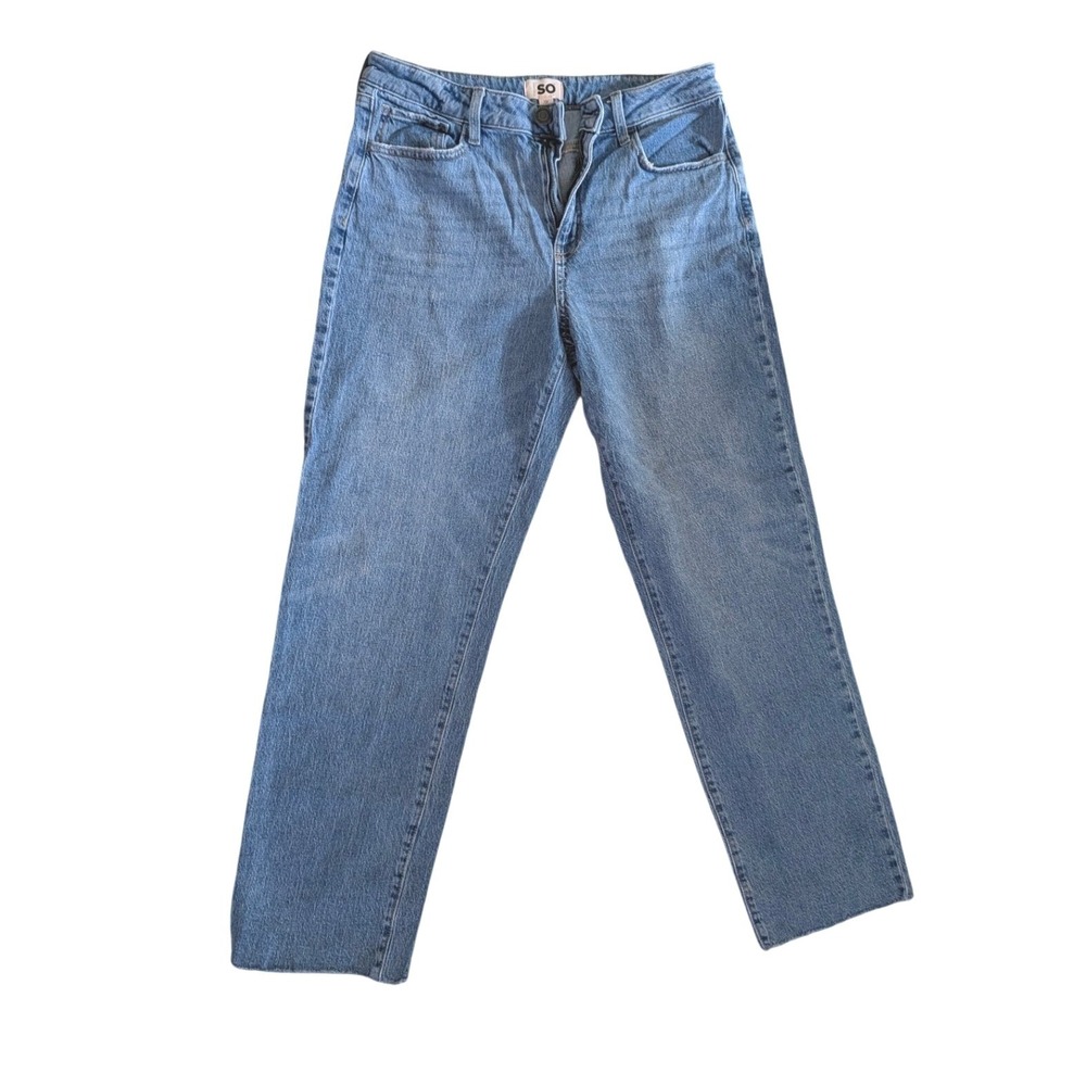 SO High Rise 90s Straight Jeans Blue Size 13 31W Cotton Blend Raw Hem Denim Y2K